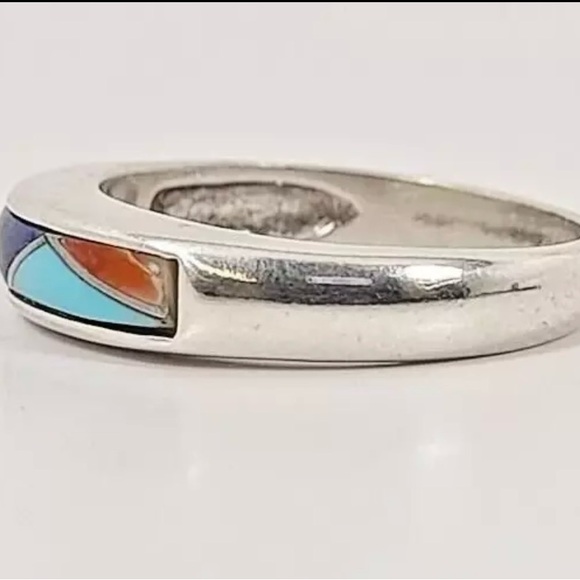 SoWest Carolyn Pollack Sterling Silver - Multi-Stone Turquoise Inlay Ring Size 6